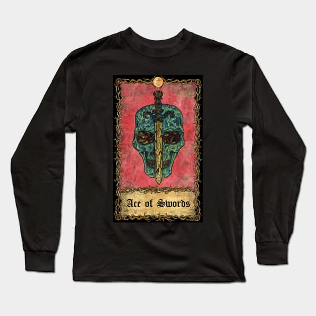 Ace Of Swords. Eternal Bones Tarot (Colorful) design. Long Sleeve T-Shirt by Mystic Arts